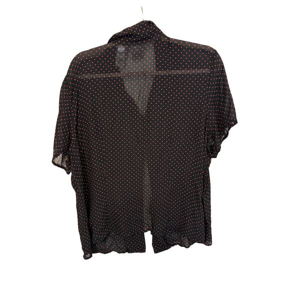 Emma James Shirt Size 18 Black Sheer Lined Short Sleeve Knit Top Polka Dot Retro - Picture 3 of 3